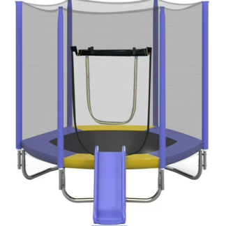 Jump Into Fun 7FT Trampoline for Kids, Trampoline with Slide, Ladder and Safety Enclosure Net, Recreational Toddler Trampoline for Indoor/Outdoor, Purple