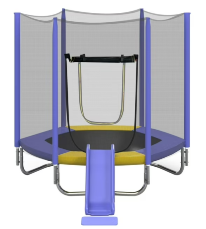 Jump Into Fun 7FT Trampoline for Kids, Trampoline with Slide, Ladder and Safety Enclosure Net, Recreational Toddler Trampoline for Indoor/Outdoor, Purple