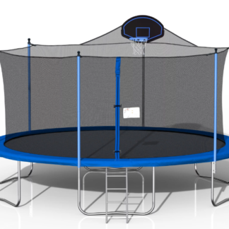 Jump Into Fun Trampoline 16FT, Trampoline with Enclosure, Basketball Hoop and Ladder, 1500LBS Capacity for 8-10 Kids/ 3-5 Adults, Outdoor Recreational Big Trampoline for Adults, No Gap Design
