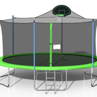 Jump Into Fun Trampoline 16FT, Trampoline with Enclosure, Basketball Hoop and Ladder, 1500LBS Capacity for 8-10 Kids/ 3-5 Adults, Outdoor Recreational Big Trampoline for Adults, No Gap Design