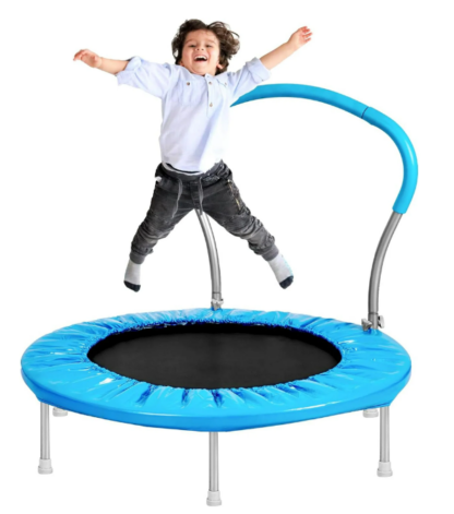 Jump Into Fun 36'' Trampoline for Kids, Toddler Trampoline with Foldable Handle Bar and Safety Padded Cover, Indoor/ Outdoor Mini Fitness Rebounder Trampoline for Adults, Safe and Secure