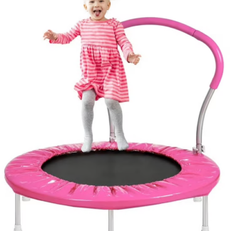 Jump Into Fun 36'' Trampoline for Kids, Toddler Trampoline with Foldable Handle Bar and Safety Padded Cover, Indoor/ Outdoor Mini Fitness Rebounder Trampoline for Adults, Safe and Secure