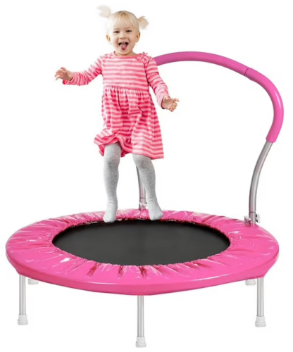 Jump Into Fun 36'' Trampoline for Kids, Toddler Trampoline with Foldable Handle Bar and Safety Padded Cover, Indoor/ Outdoor Mini Fitness Rebounder Trampoline for Adults, Safe and Secure