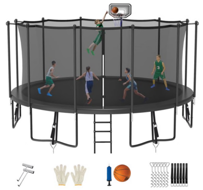 Jump Into Fun Trampoline 8FT 10FT 12FT 14FT 15FT 16FT, Trampoline for Adults and Kids with Enclosure, Basketball Hoop, Wind Stakes and AntiRust Coating, 1500LBS Outdoor Recreational Trampolines