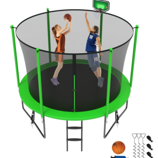 Jump Into Fun Trampoline 8FT 10FT 12FT 14FT 15FT 16FT, Trampoline for Adults and Kids with Enclosure, Basketball Hoop, Wind Stakes and AntiRust Coating, 1000LBS Outdoor Recreational Trampolines