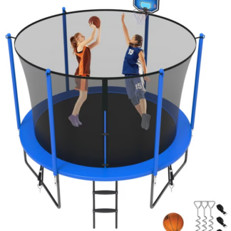 Jump Into Fun Trampoline 8FT 10FT 12FT 14FT 15FT 16FT, Trampoline for Adults and Kids with Enclosure, Basketball Hoop, Wind Stakes and AntiRust Coating, 1000LBS Outdoor Recreational Trampolines