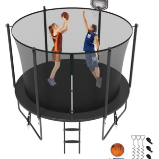 Jump Into Fun Trampoline 8FT 10FT 12FT 14FT 15FT 16FT, Trampoline for Adults and Kids with Enclosure, Basketball Hoop, Wind Stakes and AntiRust Coating, 1000LBS Outdoor Recreational Trampolines