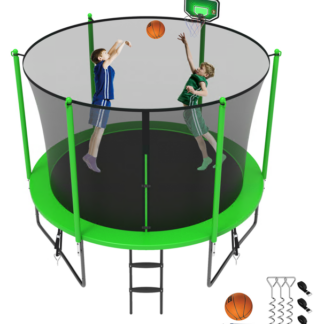 Jump Into Fun Trampoline 8FT 10FT 12FT 14FT 15FT 16FT, Trampoline for Adults and Kids with Enclosure, Basketball Hoop, Wind Stakes and AntiRust Coating, 800LBS Outdoor Recreational Trampolines