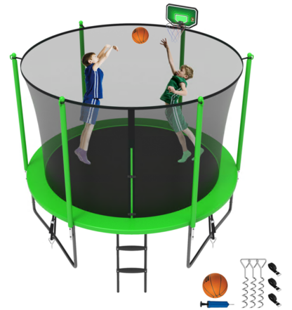 Jump Into Fun Trampoline 8FT 10FT 12FT 14FT 15FT 16FT, Trampoline for Adults and Kids with Enclosure, Basketball Hoop, Wind Stakes and AntiRust Coating, 800LBS Outdoor Recreational Trampolines