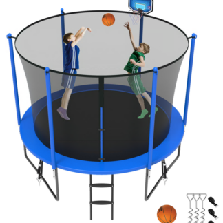Jump Into Fun Trampoline 8FT 10FT 12FT 14FT 15FT 16FT, Trampoline for Adults and Kids with Enclosure, Basketball Hoop, Wind Stakes and AntiRust Coating, 800LBS Outdoor Recreational Trampolines