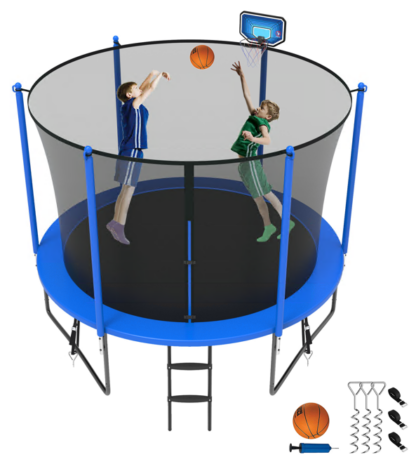 Jump Into Fun Trampoline 8FT 10FT 12FT 14FT 15FT 16FT, Trampoline for Adults and Kids with Enclosure, Basketball Hoop, Wind Stakes and AntiRust Coating, 800LBS Outdoor Recreational Trampolines