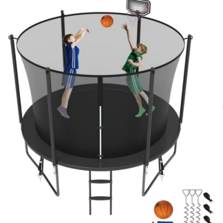 Jump Into Fun Trampoline 8FT 10FT 12FT 14FT 15FT 16FT, Trampoline for Adults and Kids with Enclosure, Basketball Hoop, Wind Stakes and AntiRust Coating, 800LBS Outdoor Recreational Trampolines