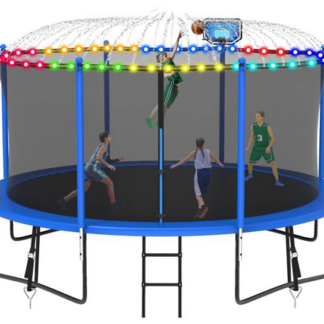Jump Into Fun Trampoline 8FT 10FT 12FT 14FT 15FT 16FT, Trampoline for Adults and Kids with Enclosure, Basketball Hoop, Wind Stakes, LED Light and More Gifts, 1400LBS Outdoor Recreational Trampolines