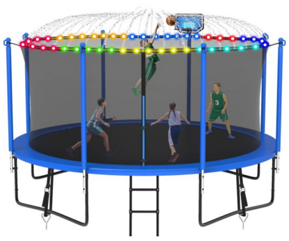 Jump Into Fun Trampoline 8FT 10FT 12FT 14FT 15FT 16FT, Trampoline for Adults and Kids with Enclosure, Basketball Hoop, Wind Stakes, LED Light and More Gifts, 1400LBS Outdoor Recreational Trampolines