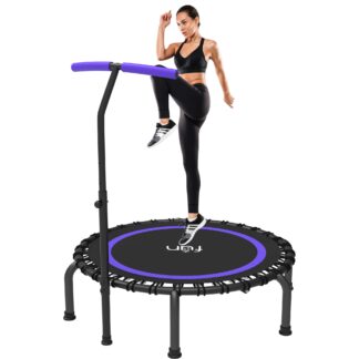 Jump Into Fun 40'' Foldable Mini Trampoline with Durable Bungees and Adjustable Foam Handle, Fitness Rebounder Trampoline for Adults, 330LBS Indoor/Outdoor Workout Trampoline