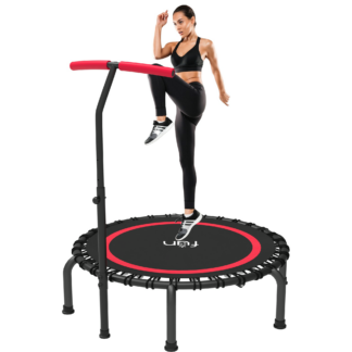 Jump Into Fun 40'' Foldable Mini Trampoline with Durable Bungees and Adjustable Foam Handle, Fitness Rebounder Trampoline for Adults, 330LBS Indoor/Outdoor Workout Trampoline