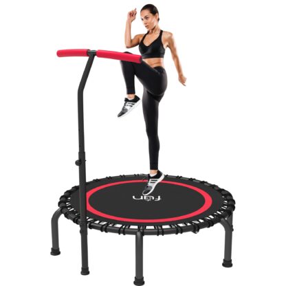 Jump Into Fun 50'' Foldable Mini Trampoline with Durable Bungees and Adjustable Foam Handle, Fitness Rebounder Trampoline for Adults, 330LBS Indoor/Outdoor Workout Trampoline