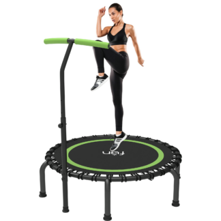 Jump Into Fun 40"/48"/50" Fitness Mini Trampoline for Adults, Foldable Trampoline with Bungees, Adjustable Foam Handle, 330LBS Slient Exercise Rebounder for Indoor/Garden Workout