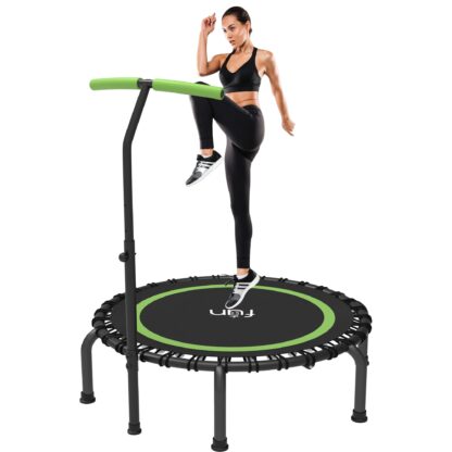 Jump Into Fun 40'' Foldable Mini Trampoline with Durable Bungees and Adjustable Foam Handle, Fitness Rebounder Trampoline for Adults, 330LBS Indoor/Outdoor Workout Trampoline