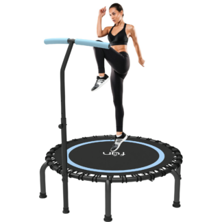 Jump Into Fun 40"/48"/50" Fitness Mini Trampoline for Adults, Foldable Trampoline with Bungees, Adjustable Foam Handle, 330LBS Slient Exercise Rebounder for Indoor/Garden Workout