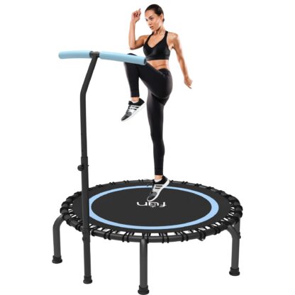 Jump Into Fun 40'' Foldable Mini Trampoline with Durable Bungees and Adjustable Foam Handle, Fitness Rebounder Trampoline for Adults, 330LBS Indoor/Outdoor Workout Trampoline