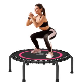 Jump Into Fun 40'' Foldable Mini Trampoline with Durable Bungees and Waterproof Jumping Mat, Fitness Rebounder Trampoline for Adults, 330LBS Indoor/Outdoor Workout Trampoline