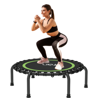 Jump Into Fun 40'' Foldable Mini Trampoline with Durable Bungees and Waterproof Jumping Mat, Fitness Rebounder Trampoline for Adults, 330LBS Indoor/Outdoor Workout Trampoline