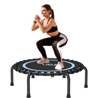 Jump Into Fun 40'' Foldable Mini Trampoline with Durable Bungees and Waterproof Jumping Mat, Fitness Rebounder Trampoline for Adults, 330LBS Indoor/Outdoor Workout Trampoline