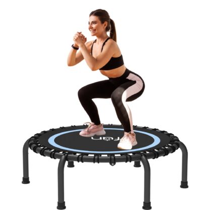 Jump Into Fun 40'' Foldable Mini Trampoline with Durable Bungees and Waterproof Jumping Mat, Fitness Rebounder Trampoline for Adults, 330LBS Indoor/Outdoor Workout Trampoline