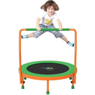 Jump Into Fun 36'' Mini Trampoline for Kids, 3FT Toddler Trampoline with Handle, Foldable Kids Trampoline Indoor/Outdoor for Toddlers Ages 3-6, Small Fitness Rebounder Trampoline, Easy Storage