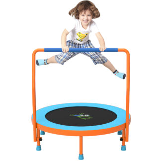 Jump Into Fun 36'' Mini Trampoline for Kids, 3FT Toddler Trampoline with Handle, Foldable Kids Trampoline Indoor/Outdoor for Toddlers Ages 3-6, Small Fitness Rebounder Trampoline, Easy Storage
