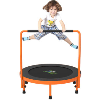 Jump Into Fun 36'' Mini Trampoline for Kids, 3FT Toddler Trampoline with Handle, Foldable Kids Trampoline Indoor/Outdoor for Toddlers Ages 3-6, Small Fitness Rebounder Trampoline, Easy Storage