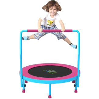 Jump Into Fun 36'' Mini Trampoline for Kids, 3FT Toddler Trampoline with Handle, Foldable Kids Trampoline Indoor/Outdoor for Toddlers Ages 3-6, Small Fitness Rebounder Trampoline, Easy Storage