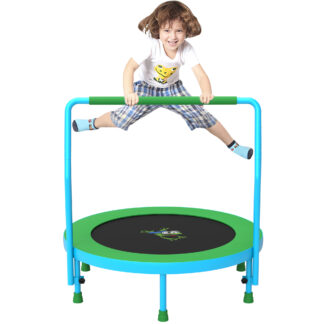 Jump Into Fun 36'' Mini Trampoline for Kids, 3FT Toddler Trampoline with Handle, Foldable Kids Trampoline Indoor/Outdoor for Toddlers Ages 3-6, Small Fitness Rebounder Trampoline, Easy Storage