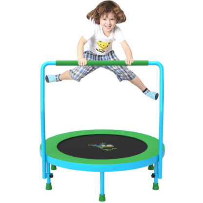 Jump Into Fun 36'' Mini Trampoline for Kids, 3FT Toddler Trampoline with Handle, Foldable Kids Trampoline Indoor/Outdoor for Toddlers Ages 3-6, Small Fitness Rebounder Trampoline, Easy Storage