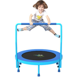 Jump Into Fun 36'' Mini Trampoline for Kids, 3FT Toddler Trampoline with Handle, Foldable Kids Trampoline Indoor/Outdoor for Toddlers Ages 3-6, Small Fitness Rebounder Trampoline, Easy Storage