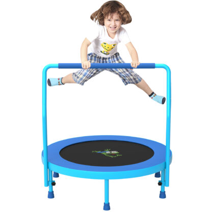 Jump Into Fun 36'' Mini Trampoline for Kids, 3FT Toddler Trampoline with Handle, Foldable Kids Trampoline Indoor/Outdoor for Toddlers Ages 3-6, Small Fitness Rebounder Trampoline, Easy Storage