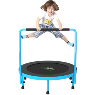 Jump Into Fun 36'' Mini Trampoline for Kids, 3FT Toddler Trampoline with Handle, Foldable Kids Trampoline Indoor/Outdoor for Toddlers Ages 3-6, Small Fitness Rebounder Trampoline, Easy Storage