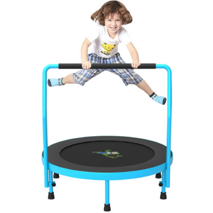 Jump Into Fun 36'' Mini Trampoline for Kids, 3FT Toddler Trampoline with Handle, Foldable Kids Trampoline Indoor/Outdoor for Toddlers Ages 3-6, Small Fitness Rebounder Trampoline, Easy Storage